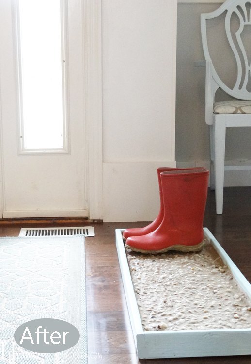 s 18 budget friendly home updates for guests, home decor, seasonal holiday decor, Make a Boot Tray for Snowy Galoshes