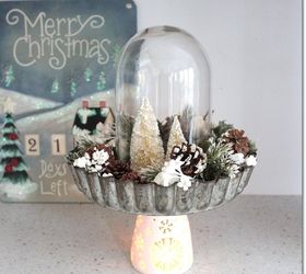 christmas centerpiece diy pie tin and bottle brush tree, christmas decorations, crafts, repurposing upcycling, seasonal holiday decor