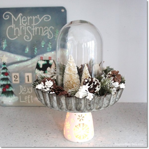 christmas centerpiece diy pie tin and bottle brush tree, christmas decorations, crafts, repurposing upcycling, seasonal holiday decor