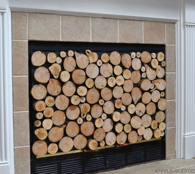 faux stacked log fireplace screen, crafts, fireplaces mantels