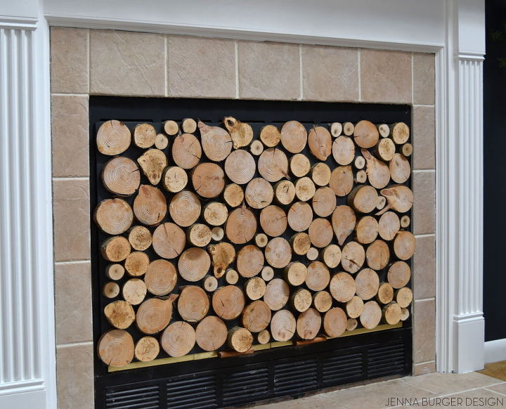 faux stacked log fireplace screen, crafts, fireplaces mantels
