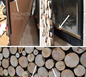 faux stacked log fireplace screen, crafts, fireplaces mantels