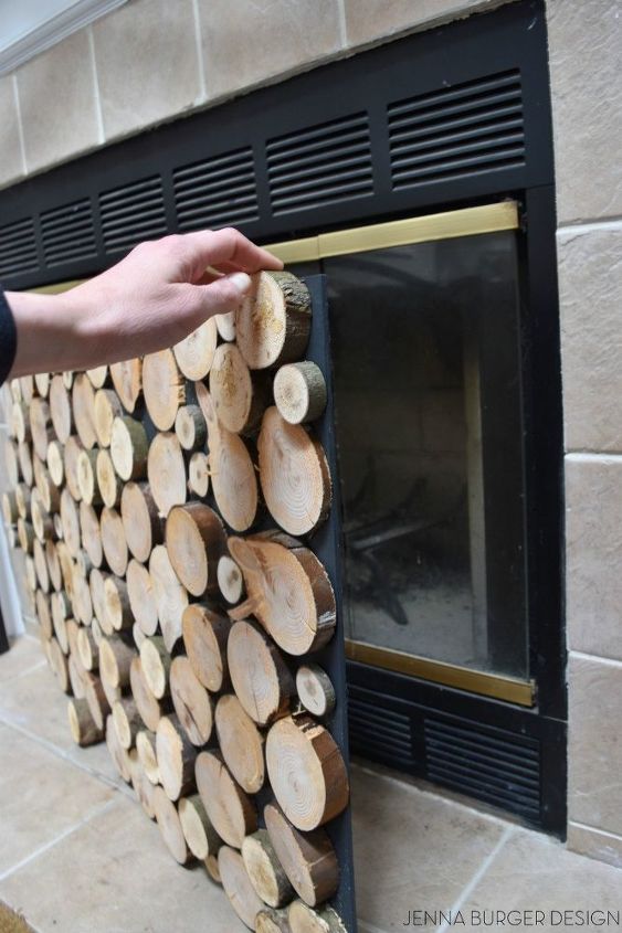 faux stacked log fireplace screen, crafts, fireplaces mantels