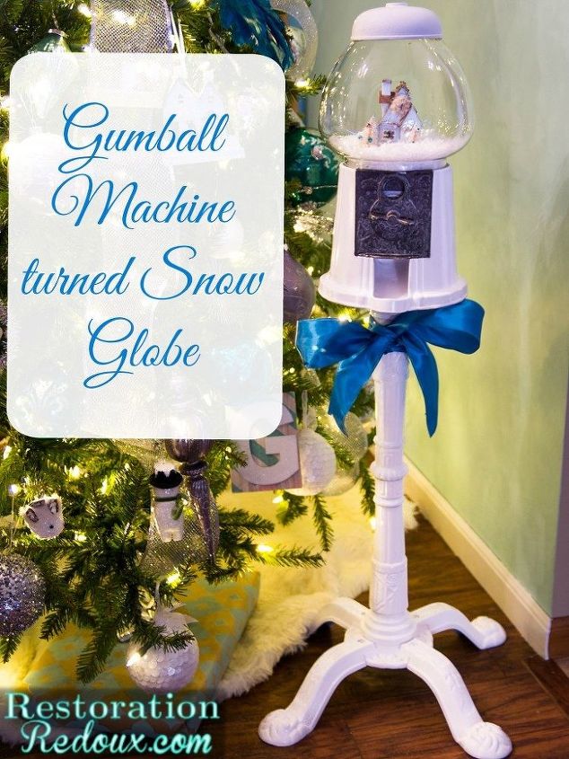 gumball machine turned snow globe repurpose holiday, christmas decorations, repurposing upcycling, seasonal holiday decor