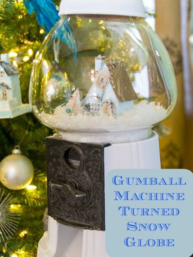 gumball machine turned snow globe repurpose holiday, christmas decorations, repurposing upcycling, seasonal holiday decor