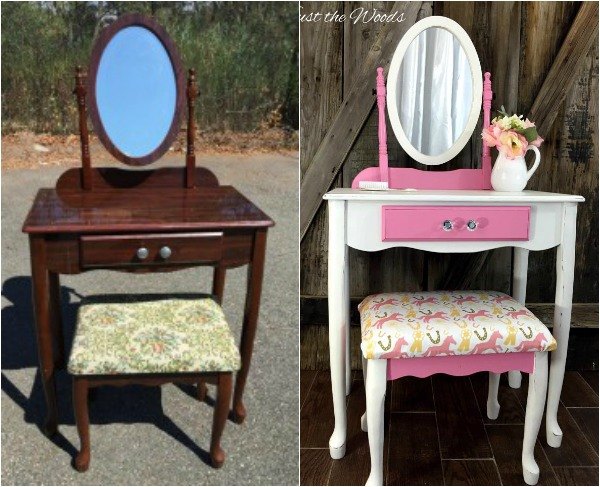 s 14 shocking furniture transformations using fabric, painted furniture, reupholster, An Outdated Vanity With a Fresh New Face