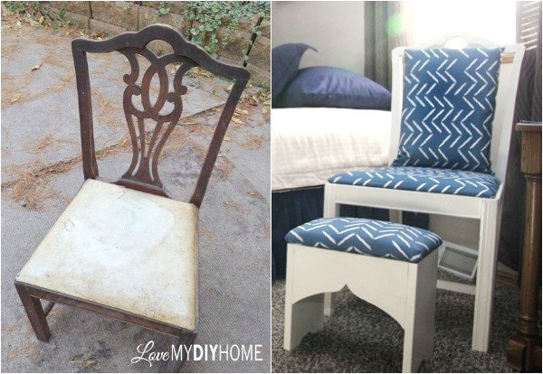 s 14 shocking furniture transformations using fabric, painted furniture, reupholster, An Antique Pair Turn Young Again