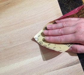 repurposed stair tread into cutting board, repurposing upcycling, woodworking projects, Use medium to fine grit sandpaper to smooth