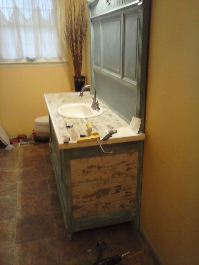 door repurposed into bathroom vanity, bathroom ideas, painted furniture, repurposing upcycling