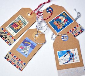 repurpose old postage stamps christmas gift tag, christmas decorations, crafts, repurposing upcycling, seasonal holiday decor