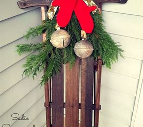 Antique Sled and Sweater "Mittens" Winter Porch Decor