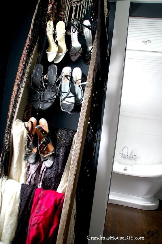 an old ladder gets retired to my closet as a ladder shoe rack, closet, organizing, repurposing upcycling, storage ideas