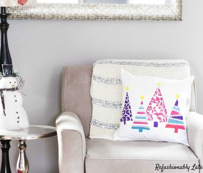 s 14 impossibly pretty christmas decorations using stencils, christmas decorations, seasonal holiday decor, Color Pop Tree Pillows