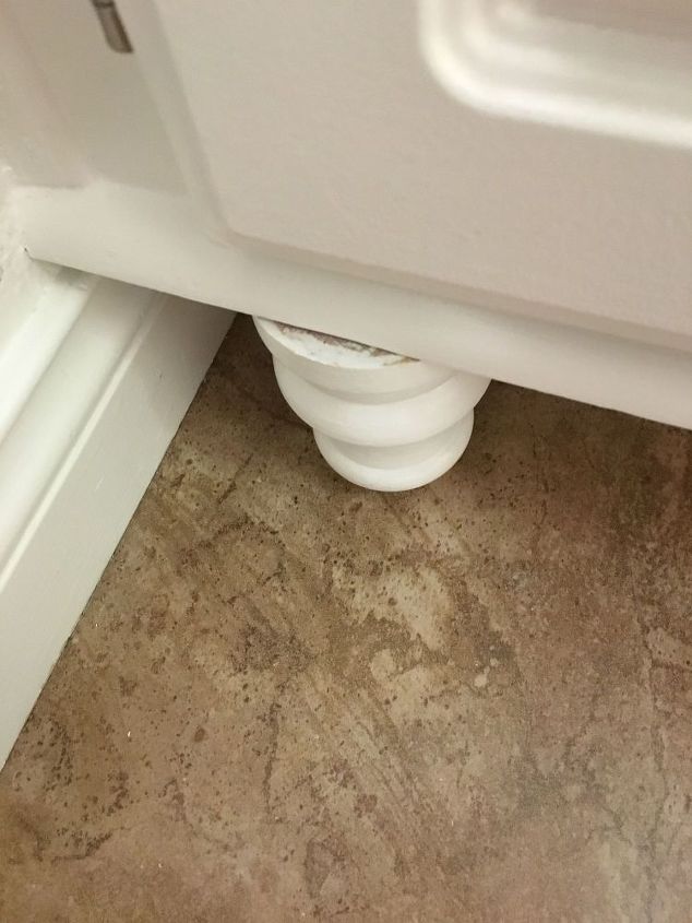 adding wood feet to a bathroom vanity, still too wide