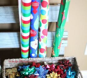 easy gift wrap station, christmas decorations, crafts, organizing, seasonal holiday decor, stairs, storage ideas