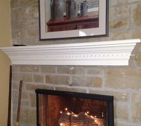 adding a mantel to a stone fireplace adds some real character, concrete masonry, fireplaces mantels