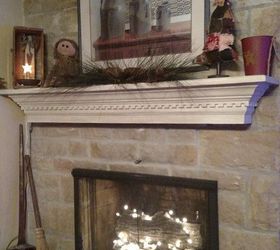 adding a mantel to a stone fireplace adds some real character, concrete masonry, fireplaces mantels, After picture with mantel decorated