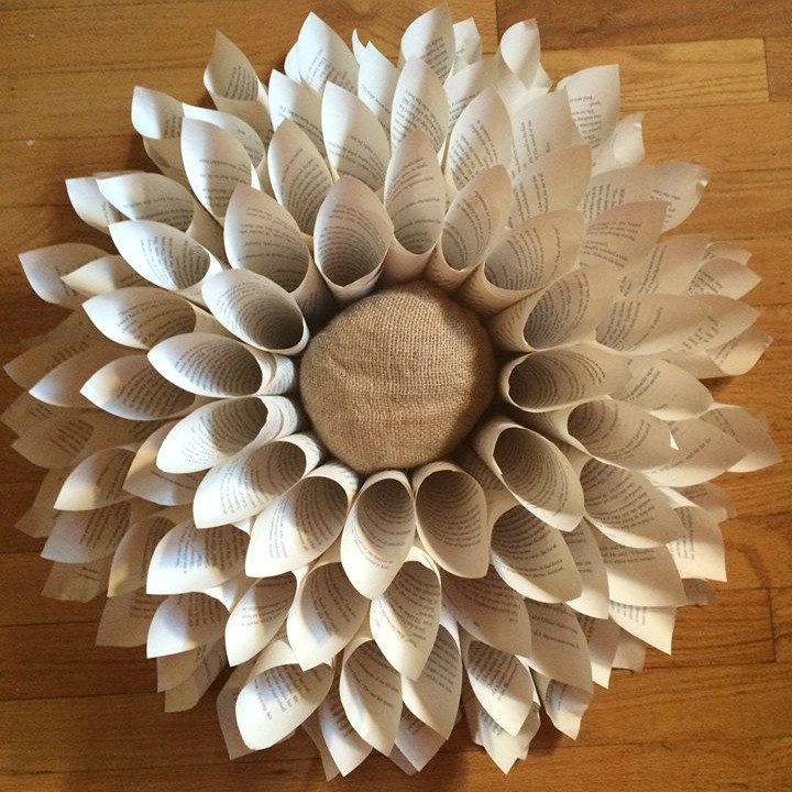 s 15 brilliant ways to reuse your empty cardboard boxes, home decor, repurposing upcycling, Use It to Start a Book Page Wreath