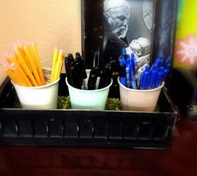 desktop organizer zinc bulb starter pots repurpose, organizing, repurposing upcycling, storage ideas