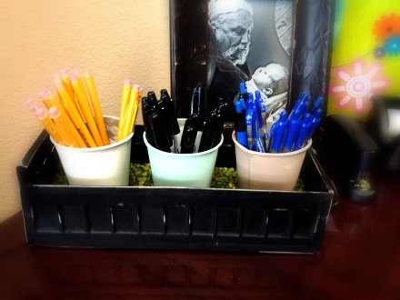 desktop organizer zinc bulb starter pots repurpose, organizing, repurposing upcycling, storage ideas