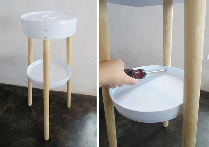 mesa auxiliar hecha con cubos de pintura