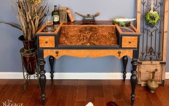 Vintage Desk Makeover Using Exotic Wood Veneer & Chalk Paint