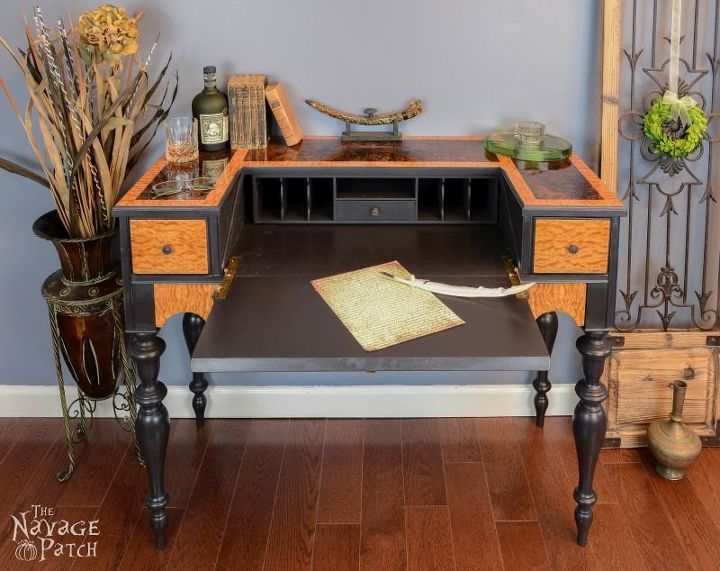 escritorio vintage makeover utilizando chapa de madera extica y chalk paint