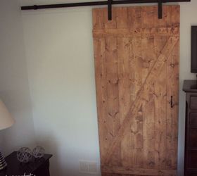 diy distressed sliding barn door, bathroom ideas, diy, doors, woodworking projects