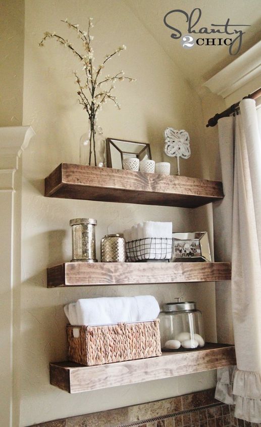 diy projects to make your rental home look more expensive, crafts, home decor, painting, shelving ideas, storage ideas, wall decor, Distressed Floating Shelves