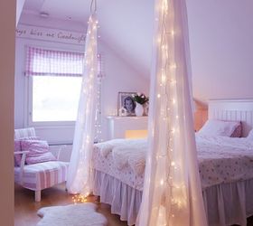 diy projects to make your rental home look more expensive, crafts, home decor, painting, shelving ideas, storage ideas, wall decor, Twinkle Light Faux Canopy Bed