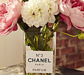 diy projects to make your rental home look more expensive, crafts, home decor, painting, shelving ideas, storage ideas, wall decor, Chanel N03 Perfume Vase