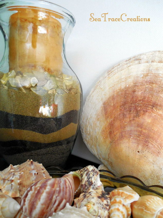 diy beach sand vases, Add Stones
