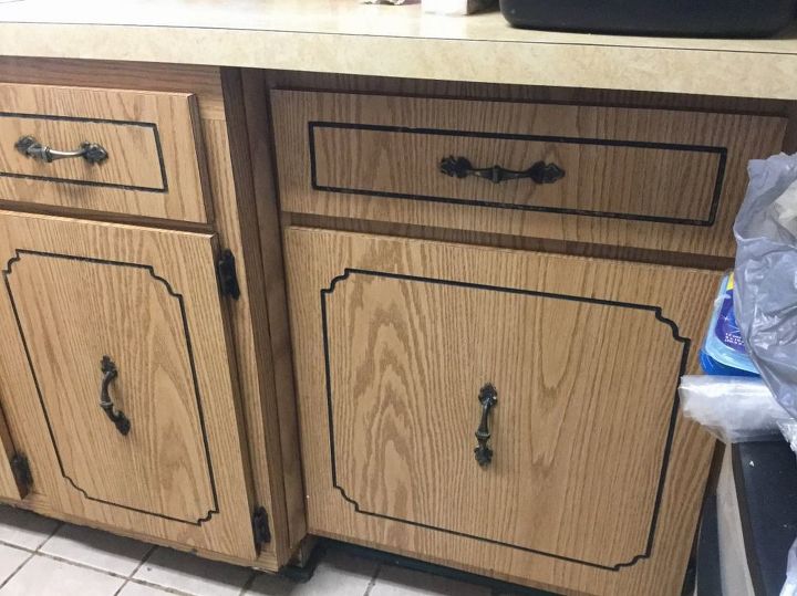 refacing formica kitchen cabinets and counters, Lower cabinets The sink cabinet is original to the home The cabinet on the right with the draw was added in the early 80 s as well as a cabinet to the right with two doors not shown