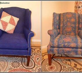 painted fabric upholstered wing back chair, painted furniture, reupholster