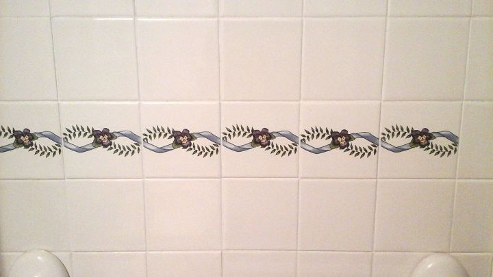 q refinishing bathroom wall tiles, tiling, Not my style of purple violets and ribbon HELP