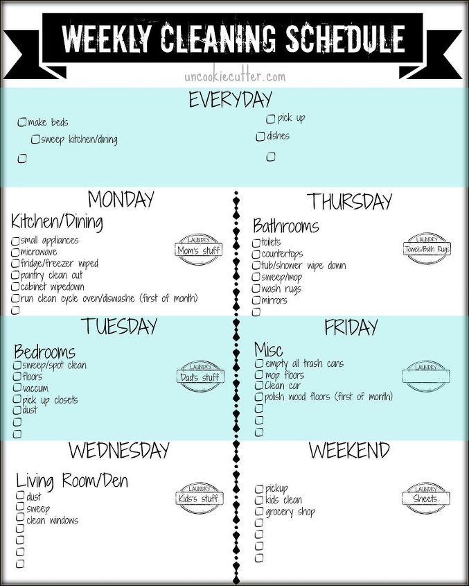 customizable cleaning schedule, cleaning tips, organizing