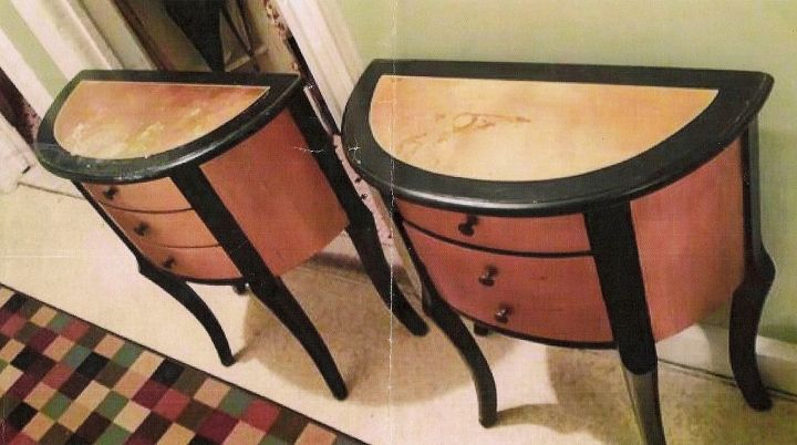 pair of two half moon nightstands got second chance, chalk paint, decoupage, painted furniture