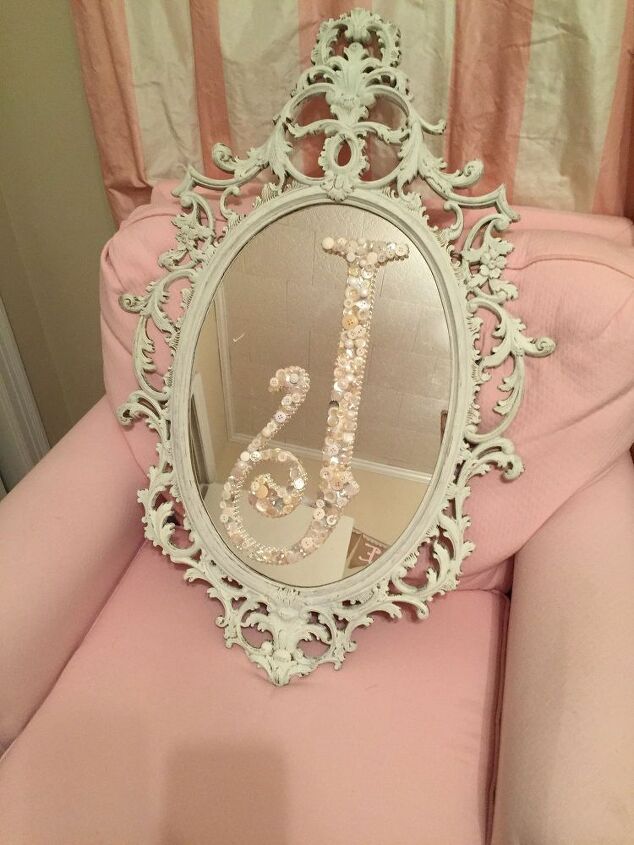 monogram a mirror with vintage buttons, crafts