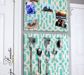 s 23 insanely clever ways to eliminate clutter, organizing, storage ideas, Display Jewelry on a Fabric Covered Corkboard