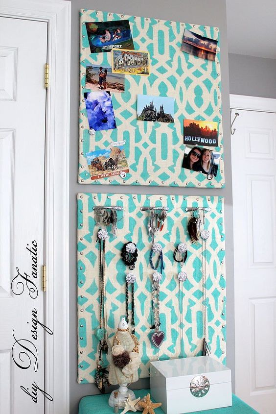 s 23 insanely clever ways to eliminate clutter, organizing, storage ideas, Display Jewelry on a Fabric Covered Corkboard