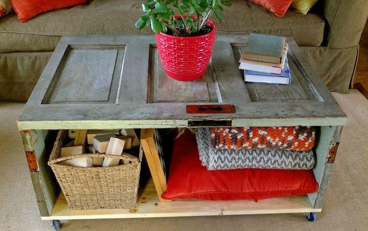 s 23 insanely clever ways to eliminate clutter, organizing, storage ideas, Make Living Room Stow Space from an Old Door