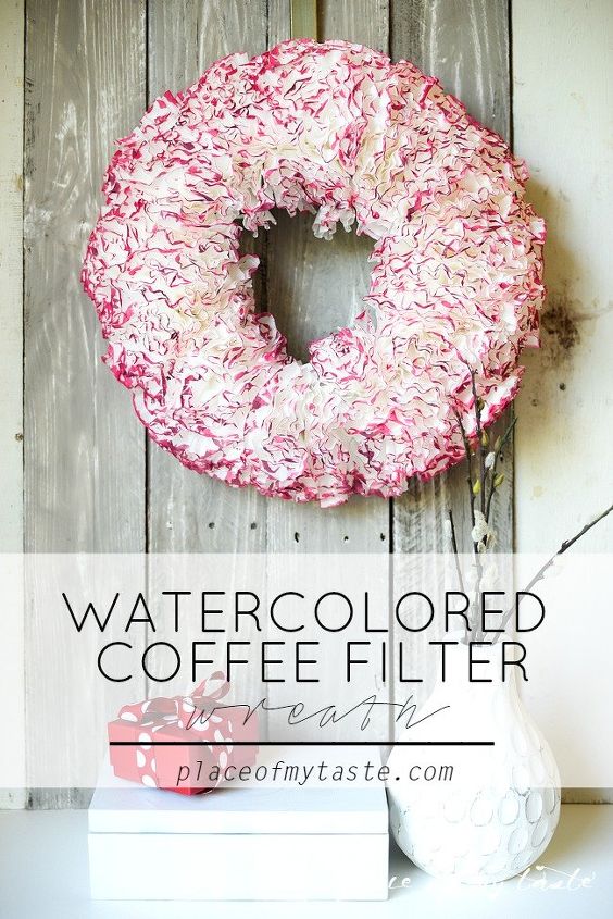 watercolored coffee filter wreath, crafts, seasonal holiday decor, valentines day ideas, wreaths