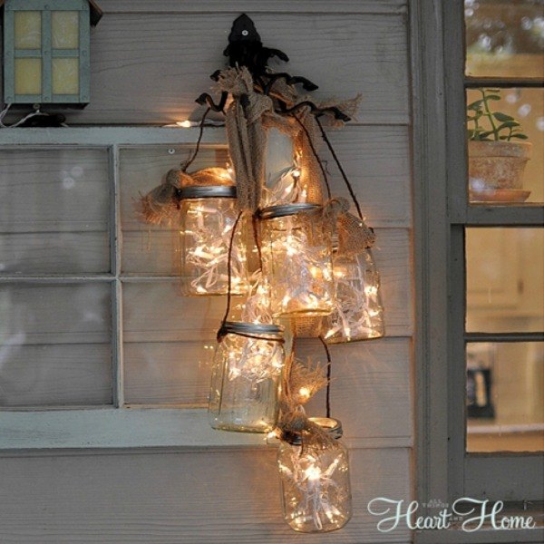 s 14 string light ideas that are cozier than your bed, bedroom ideas, lighting, Hanging Jar Lantern