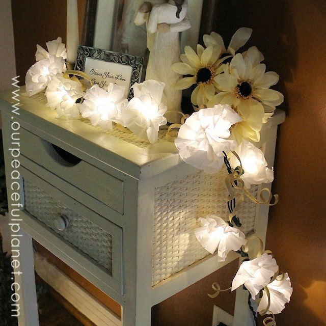 s 14 string light ideas that are cozier than your bed, bedroom ideas, lighting, Coffee Filter Twinkle Lights