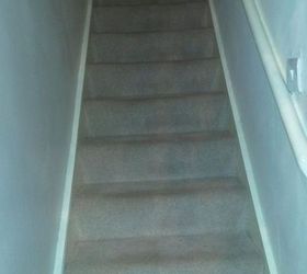 how do i make my stairway look wider and brighter, My boring stairway