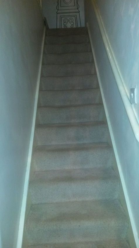 how do i make my stairway look wider and brighter, My boring stairway