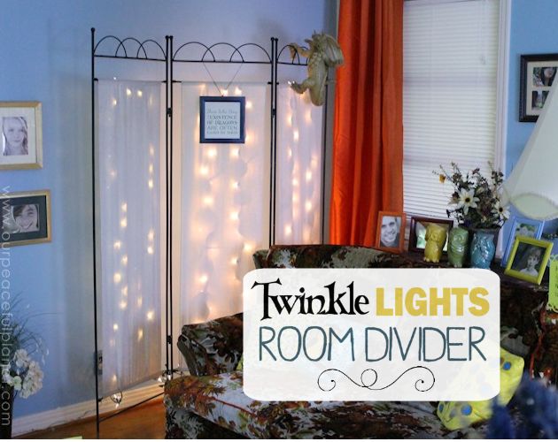 twinkle lights room divider makeover, living room ideas
