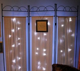 s 14 string light ideas that are cozier than your bed, bedroom ideas, lighting, Shimmering Room Divider