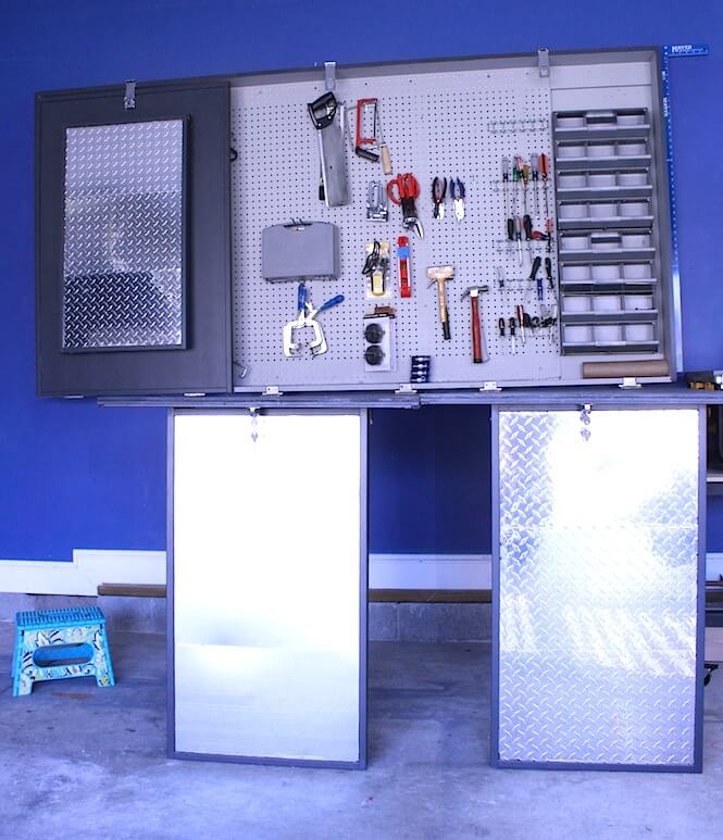 tri folding workbench and storage system, diy, organizing, storage ideas, wall decor