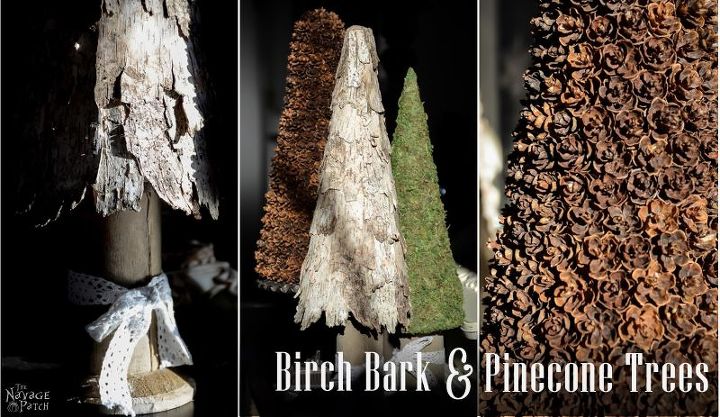 birch bark and pine cone trees, crafts, seasonal holiday decor